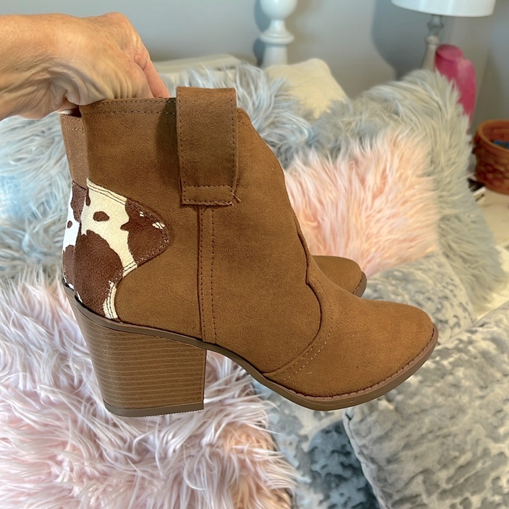 Cowboy Booties Western Rich Brown Ankle Boots Sugar Women 7.5  8 Cognac Cowboy - Picture 2 of 14